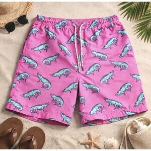 Member’s Mark Men's Hot Pink Alligator Swim Trunks Elastic Waist Beach Swim Med